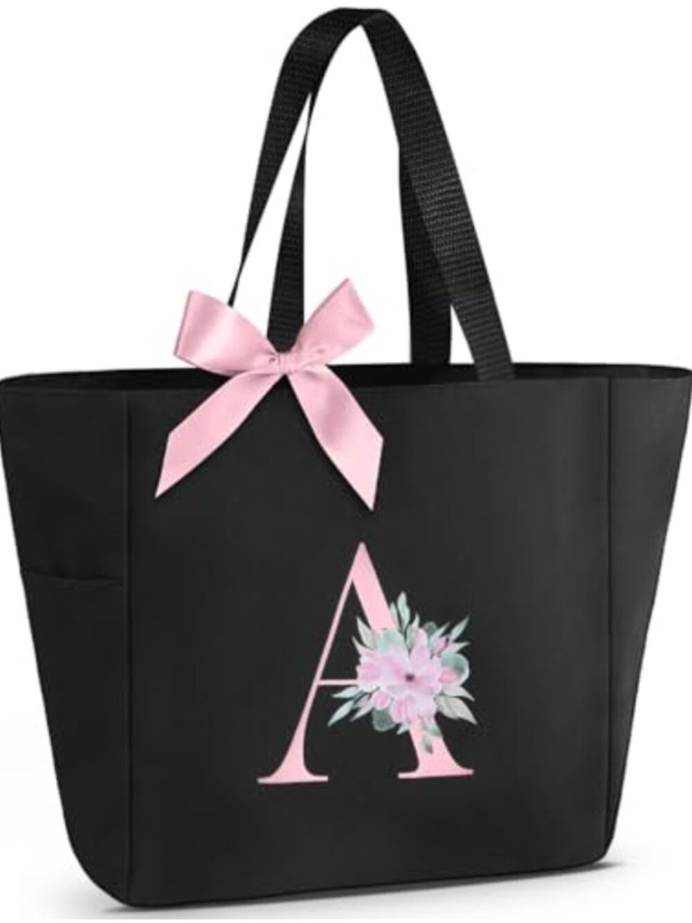 Personalized Waterproof Tote Bag with Zipper, Initial Monogram, Bridesmaid Gift